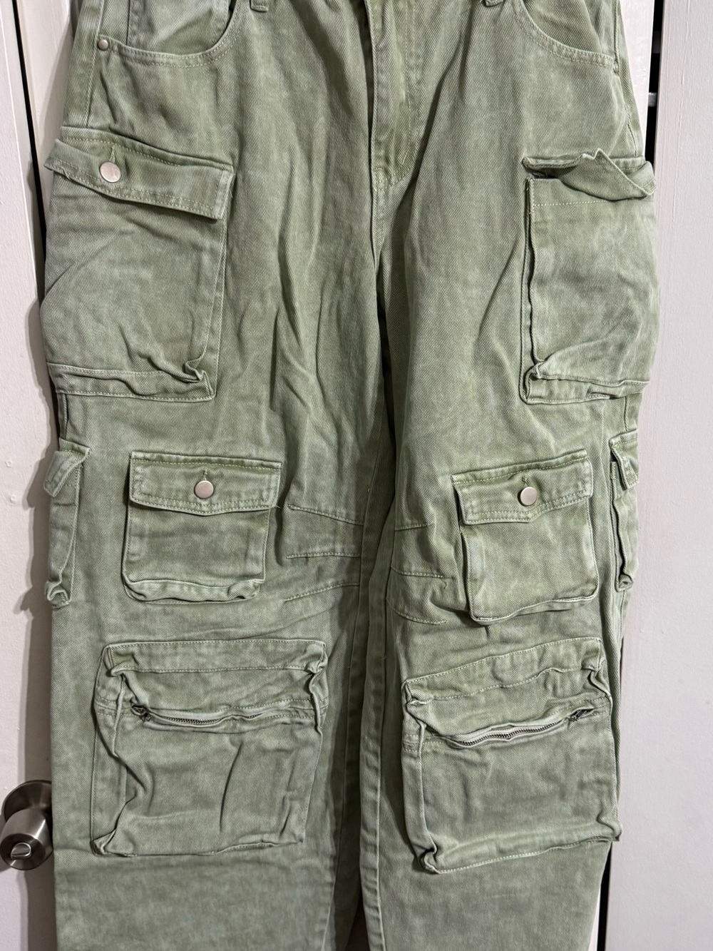 Fashion Nova Olive Green Wide Leg Cargo Jumpsuit Pants